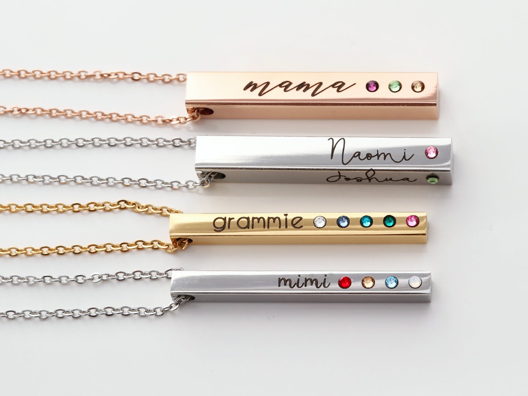 Engraved Gold Bar Necklace with Birthstones | Nelle & Lizzy