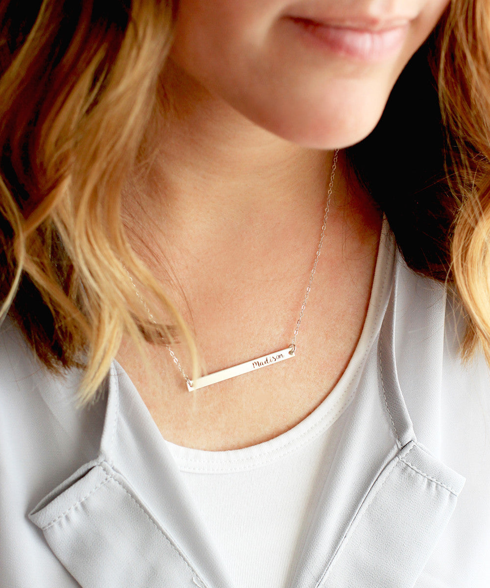 Thin gold deals bar necklace