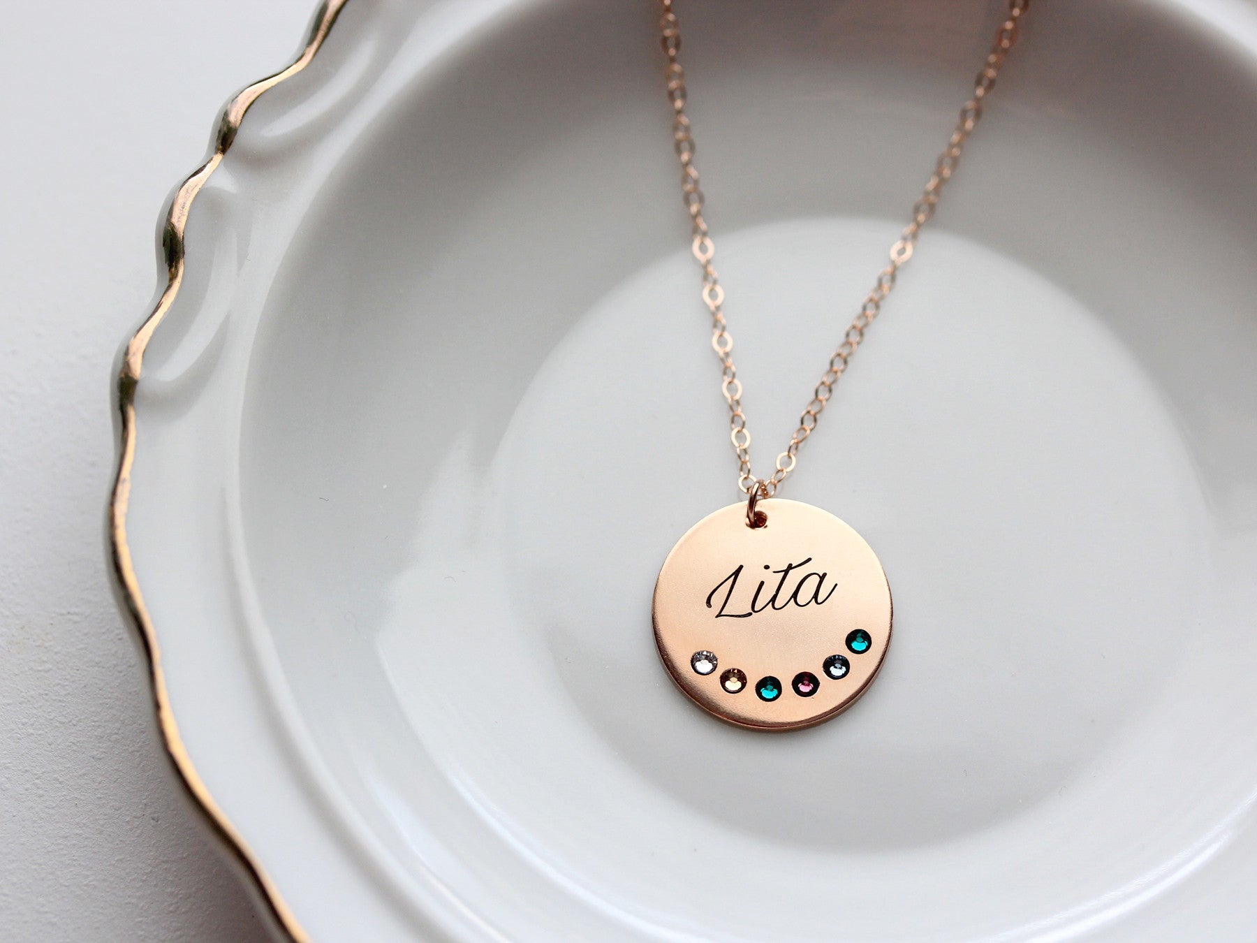 Custom Initial Date Disc Necklace, initial necklace, mama necklace