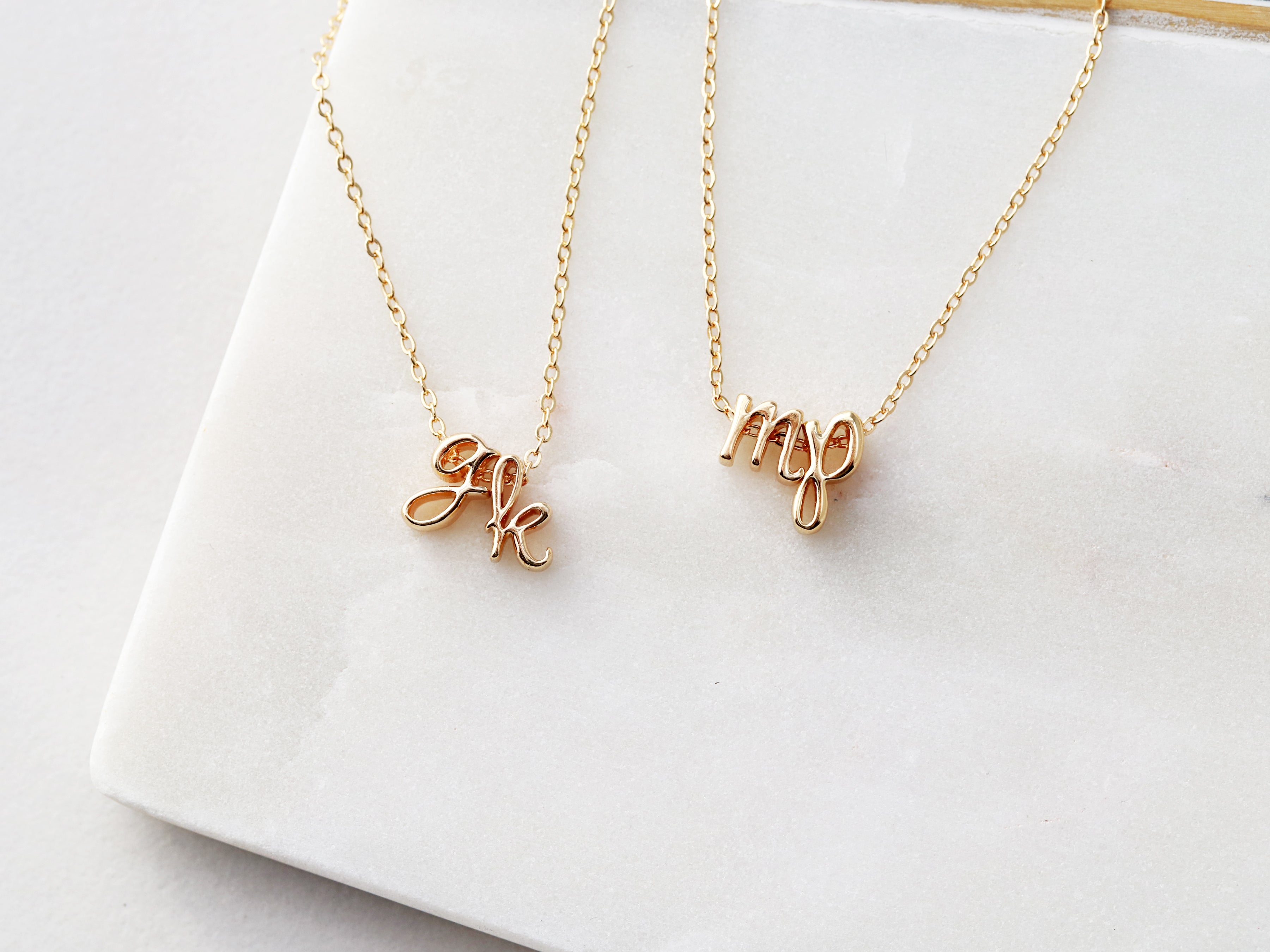 Seeing Double Initial Necklace- 10K Solid Gold - Oak & Luna