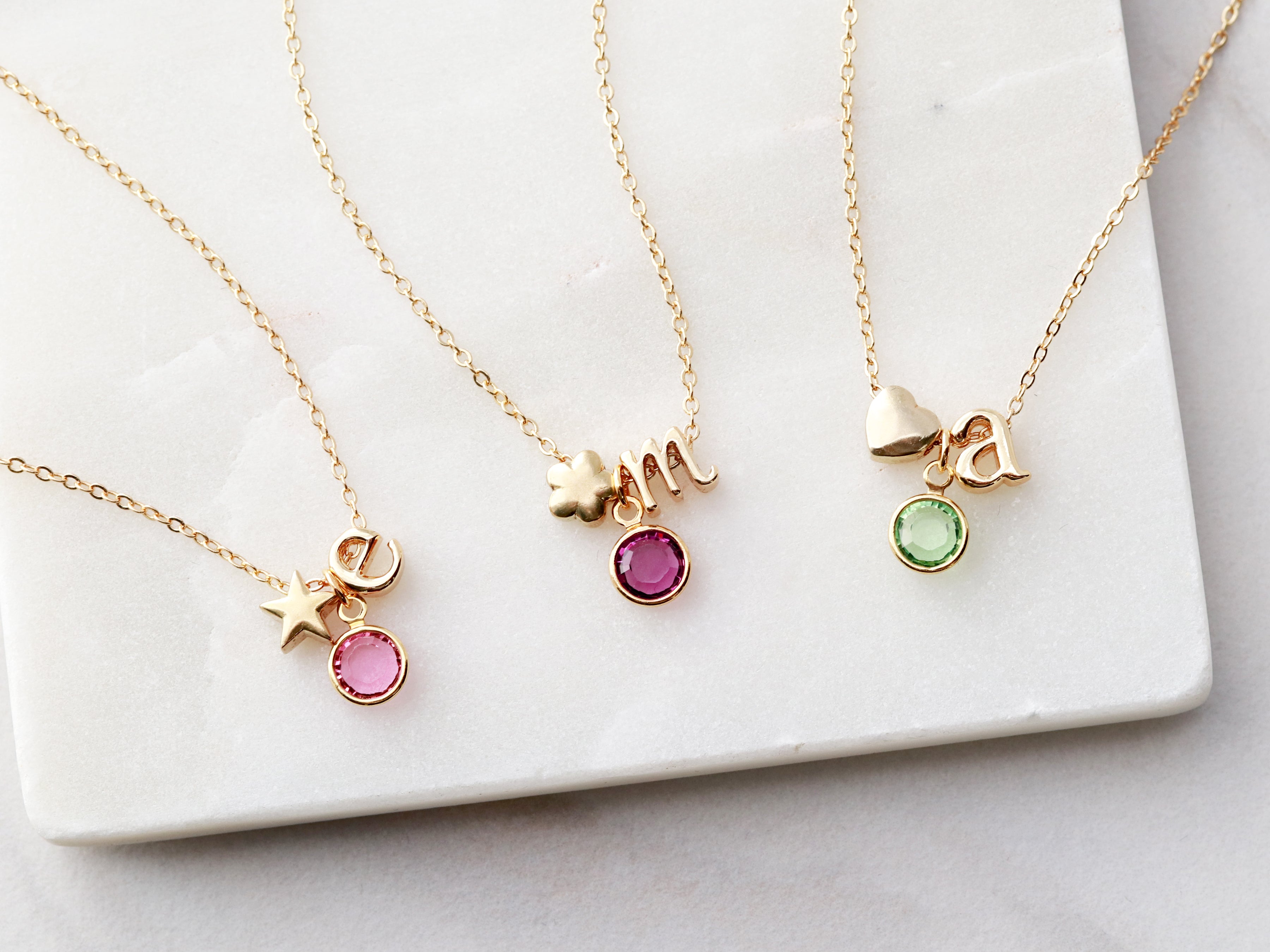 Initial Necklace with Star Heart Flower