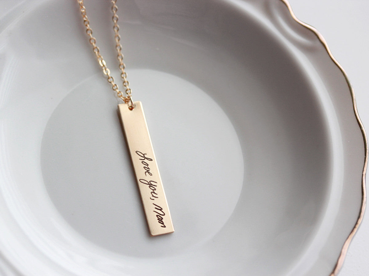Handwriting shop bar necklace