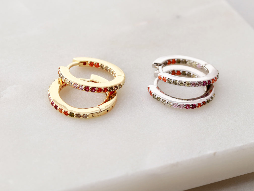Custom rainbow hoop earrings by Tom Design Jewelry. Gemstones. Birthstones.