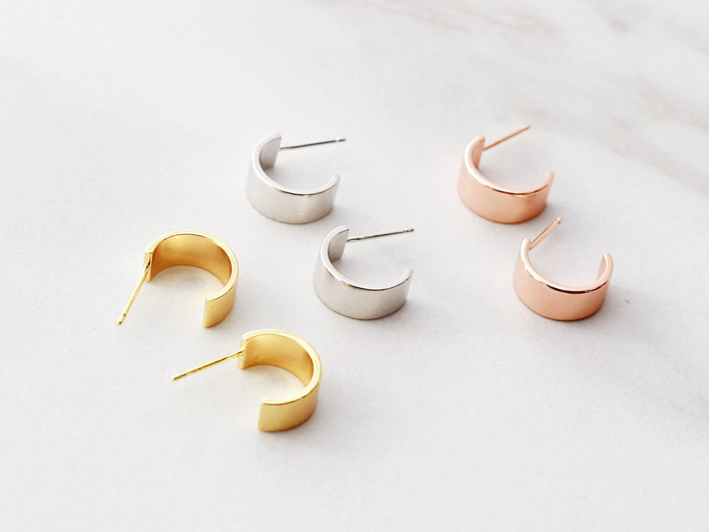 Thick Hoop Earrings available in gold, silver, and rose gold from Tom Design Shop.