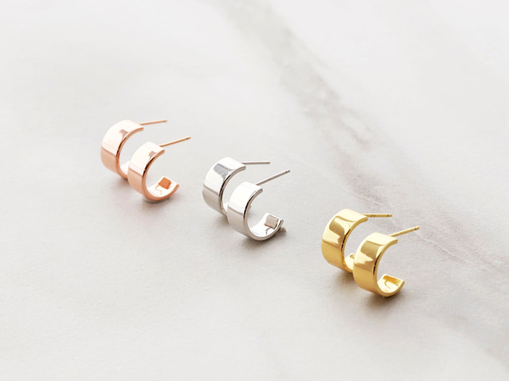 Rose Gold, Silver, and Gold Thick Hoop Earrings can be ordered from Tom Design Shop.