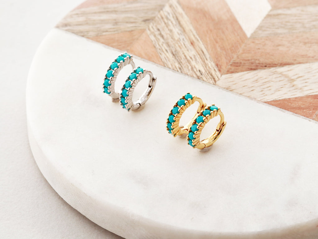Turquoise Hoop Earrings offered in gold and silver from Tom Design Jewelry.