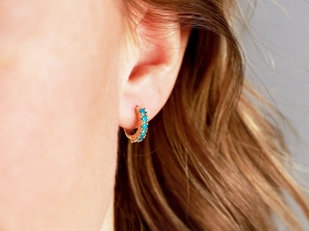 Tom Design Shop offers Turquoise Hoop Earrings in gold.