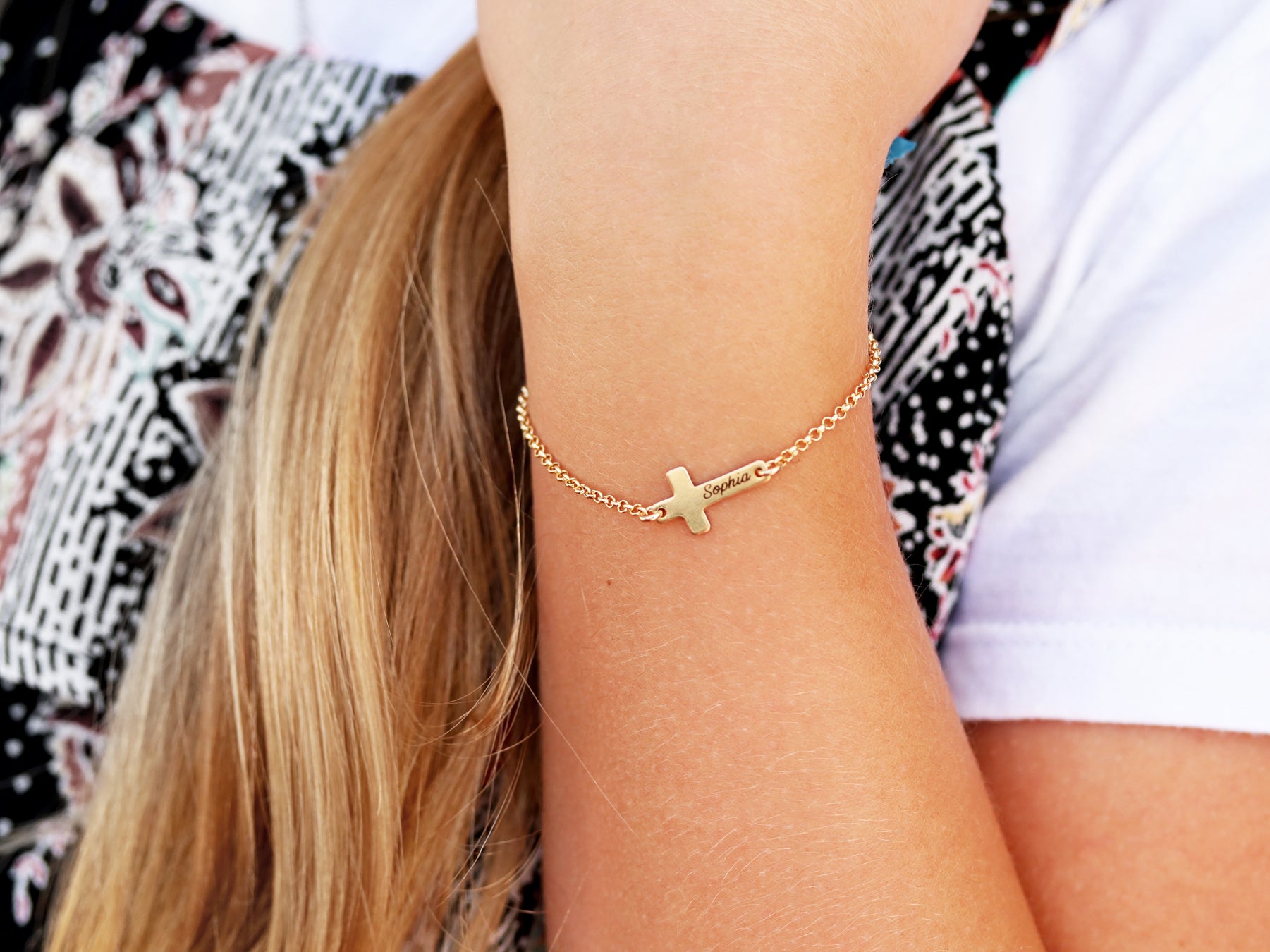 Gold Sideways Cross Bracelet – Laalee Designs
