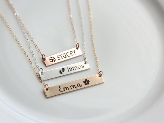 Children s Engraved Symbol Necklace Thick Bar