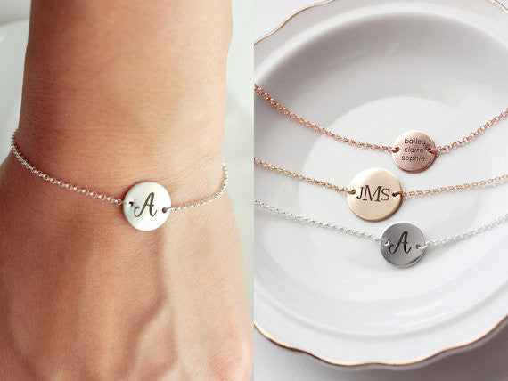 Personalized Monogram Bracelet, Large Disc Bracelet, Choose Your initials Bracelet, Personalized Bracelet, Gold Bracelet Bridesmaid Gift