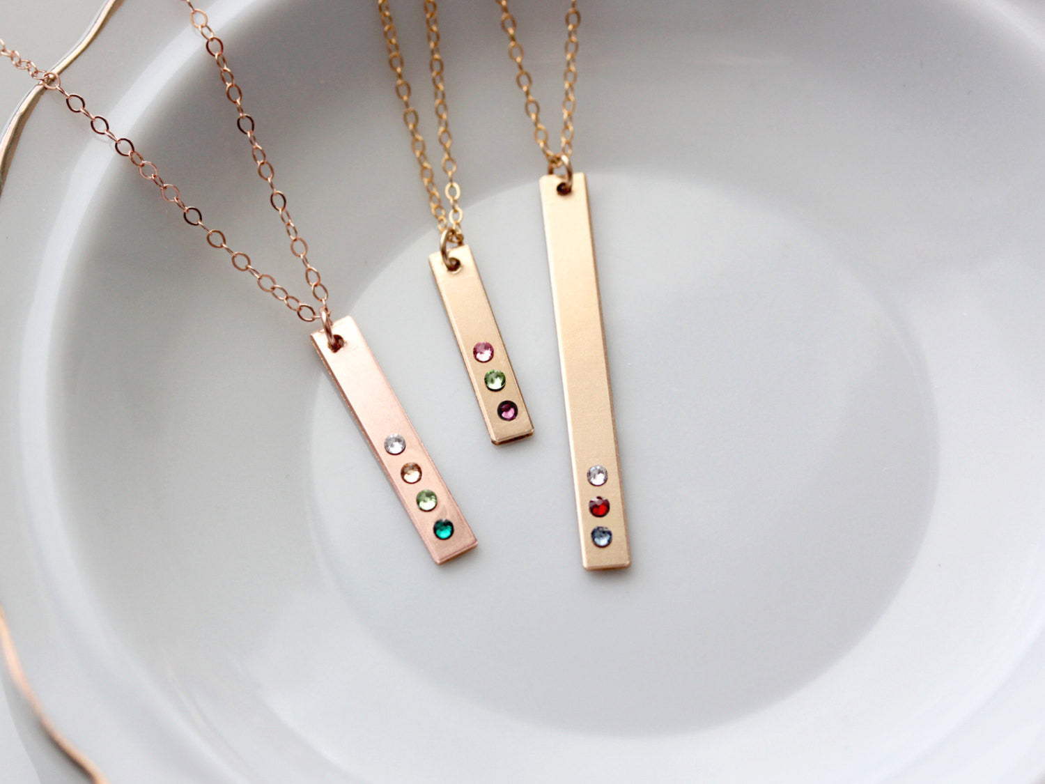 Personalized Birthstone Bar Necklaces with 1-3 Names Engraved – BIRTHSTONES  JEWELRY INC