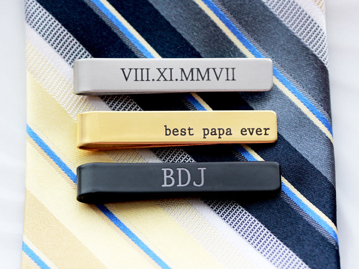 Personalised Tie Clip Initials and Date Stainless Steel Gift 