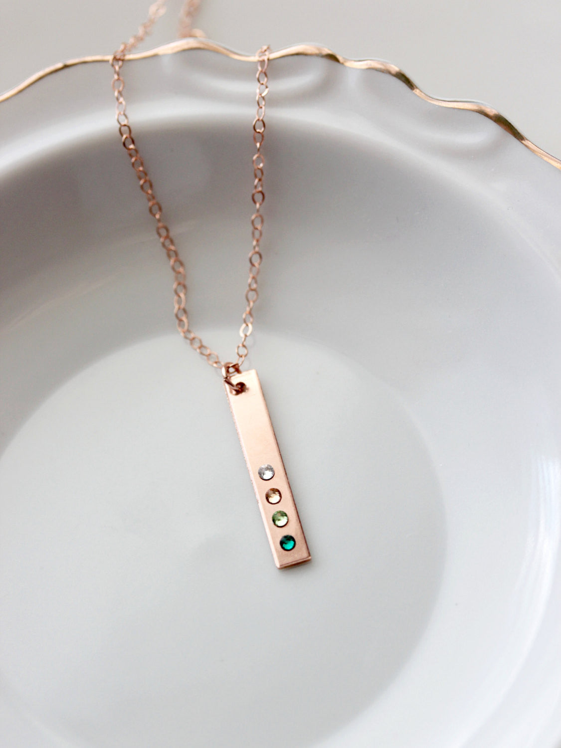 Vertical Birthstone Bar Necklace Thin Bar