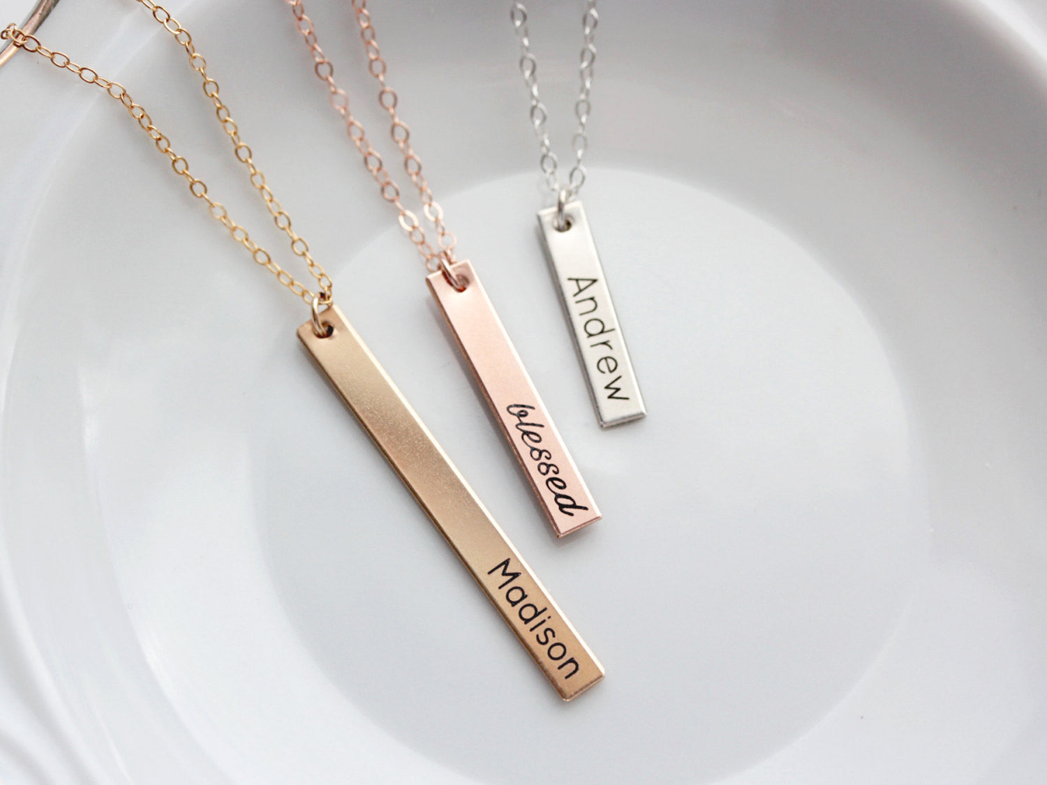 cat engraved Gold filled/Sterling Silver Bar Necklace/Personalized Name ID  / Customized text message Necklace/ cat lover/animal lover