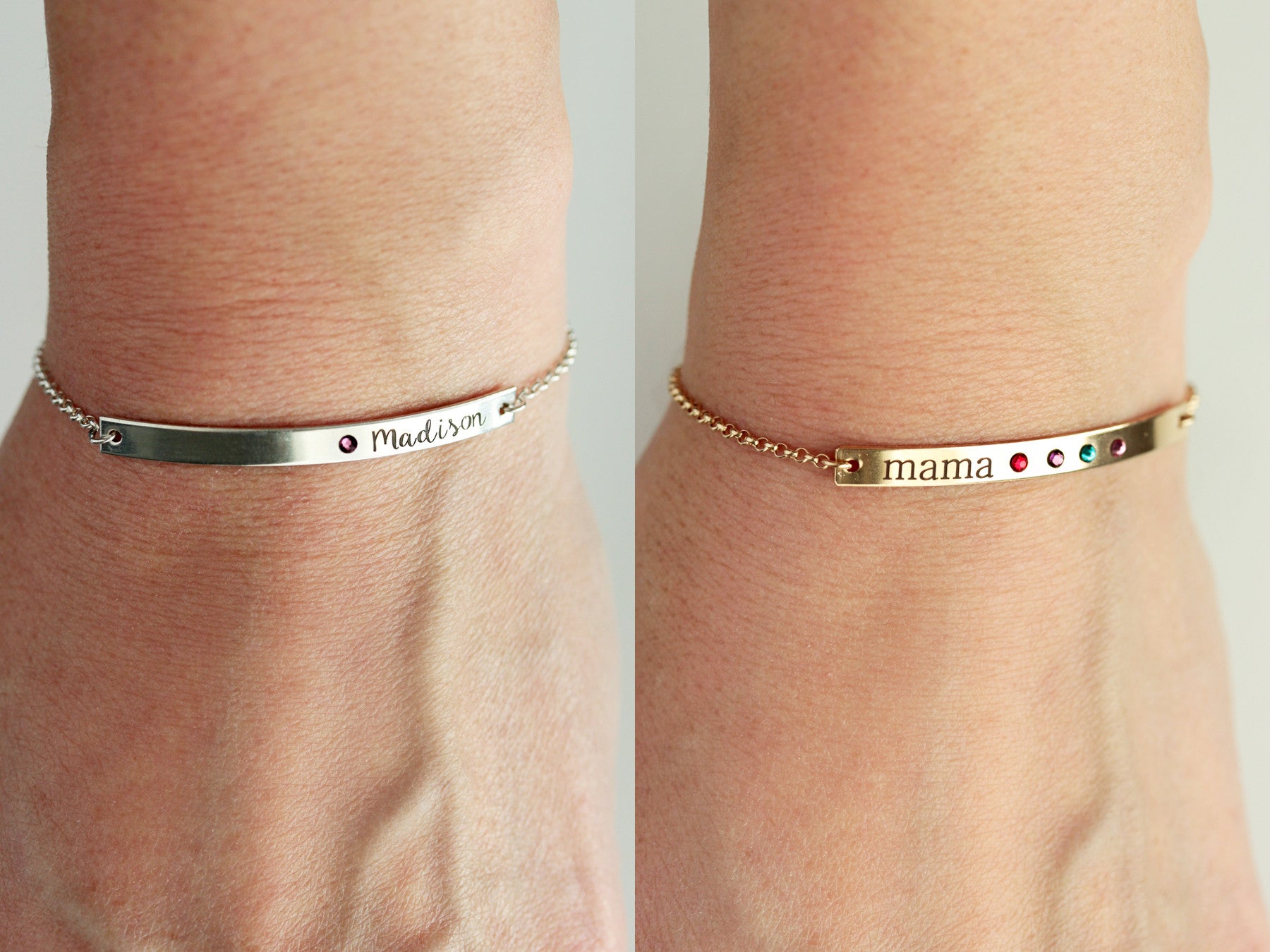 Engraved Birthstone Bracelet Thin Bar