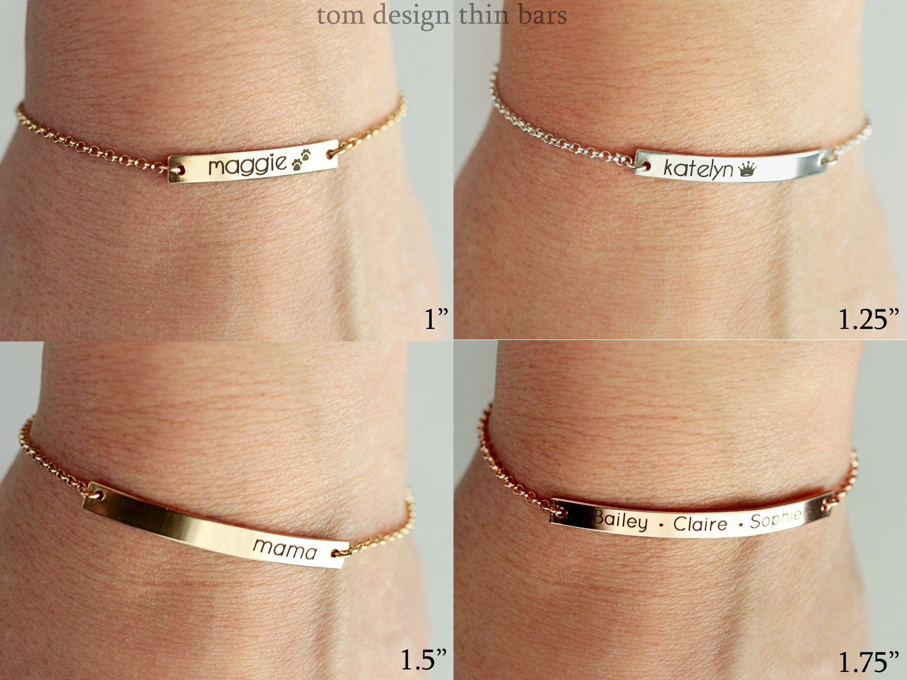 Personalized man's bar bracelet with engraved names, date or words in  Sterling Silver or yellow gold